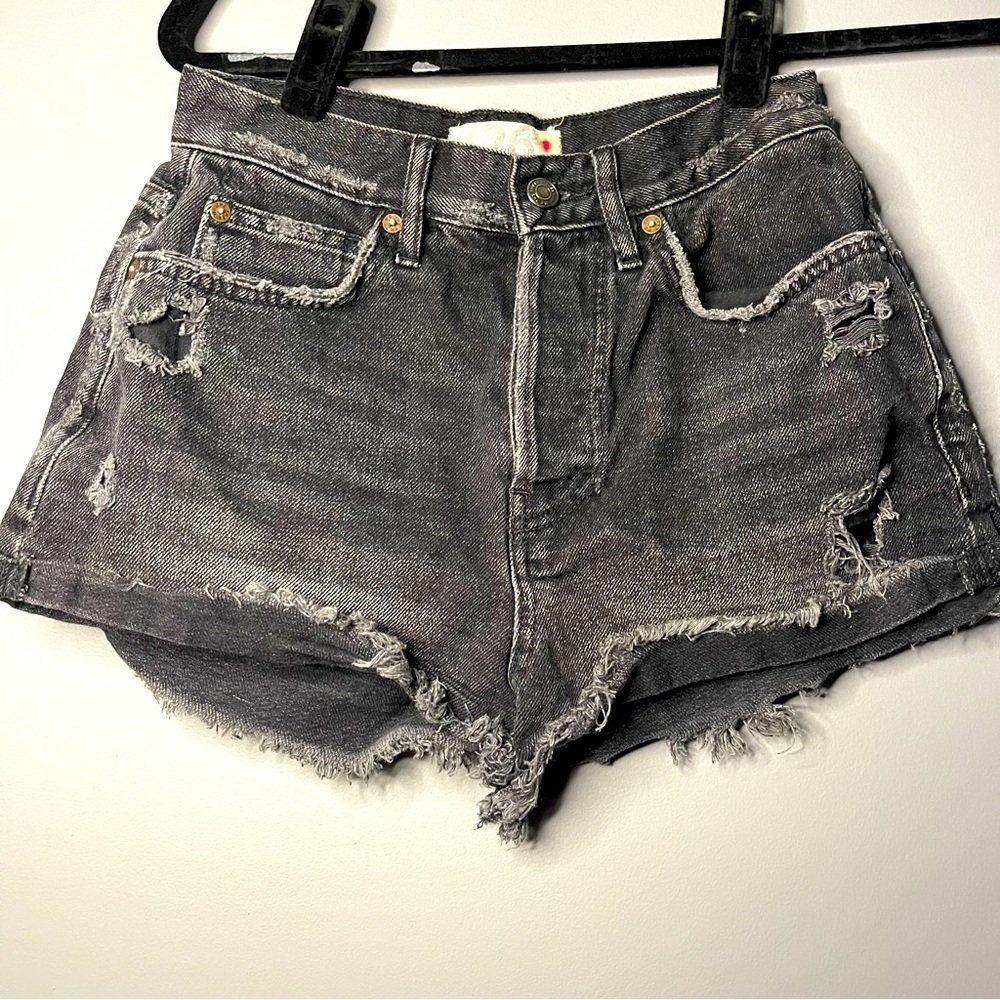 WE THE FREE Lasso Distressed Black Jean Shorts Size 26
